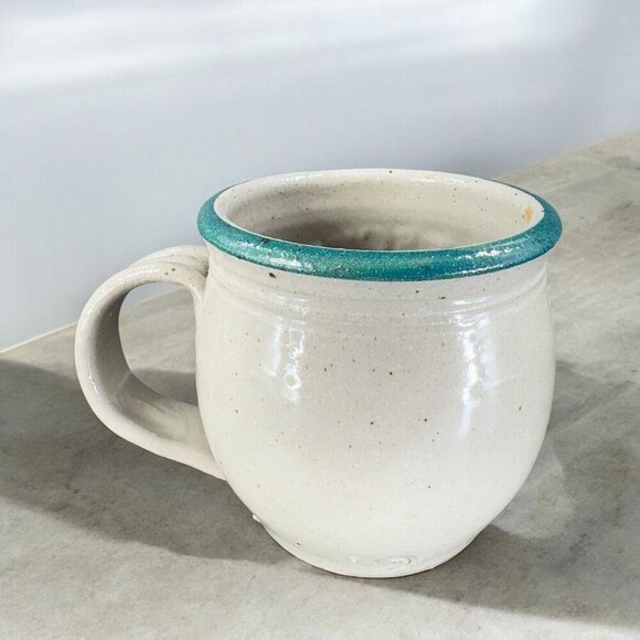 1998 La Crescent Mn Stoneware Pottery Coffee Mug Cup Gray Green Glaze Signed - Picture 2 of 16